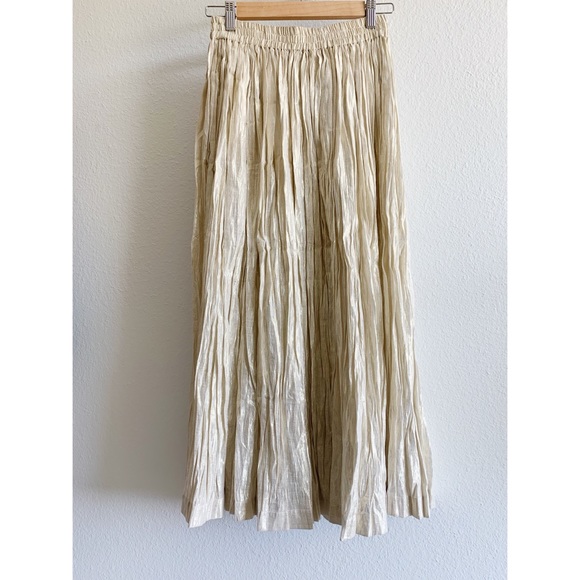 Vintage Dresses & Skirts - Vintage Oatmeal + Gold Bohemian Broomstick Skirt